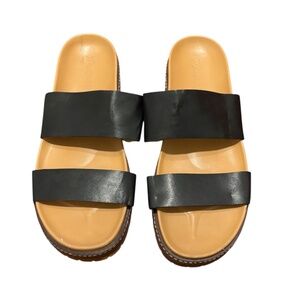 Madewell The Charley Double Strap Slide Sandal in Black Size 10